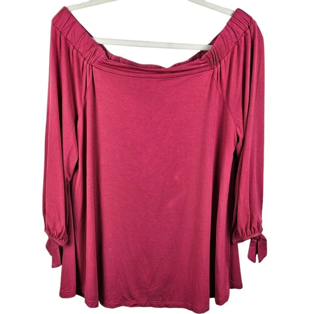 Cable & Gauge Magenta Pink Viscose Off the Shoulder Top 3/4 Sleeve Size XLarge